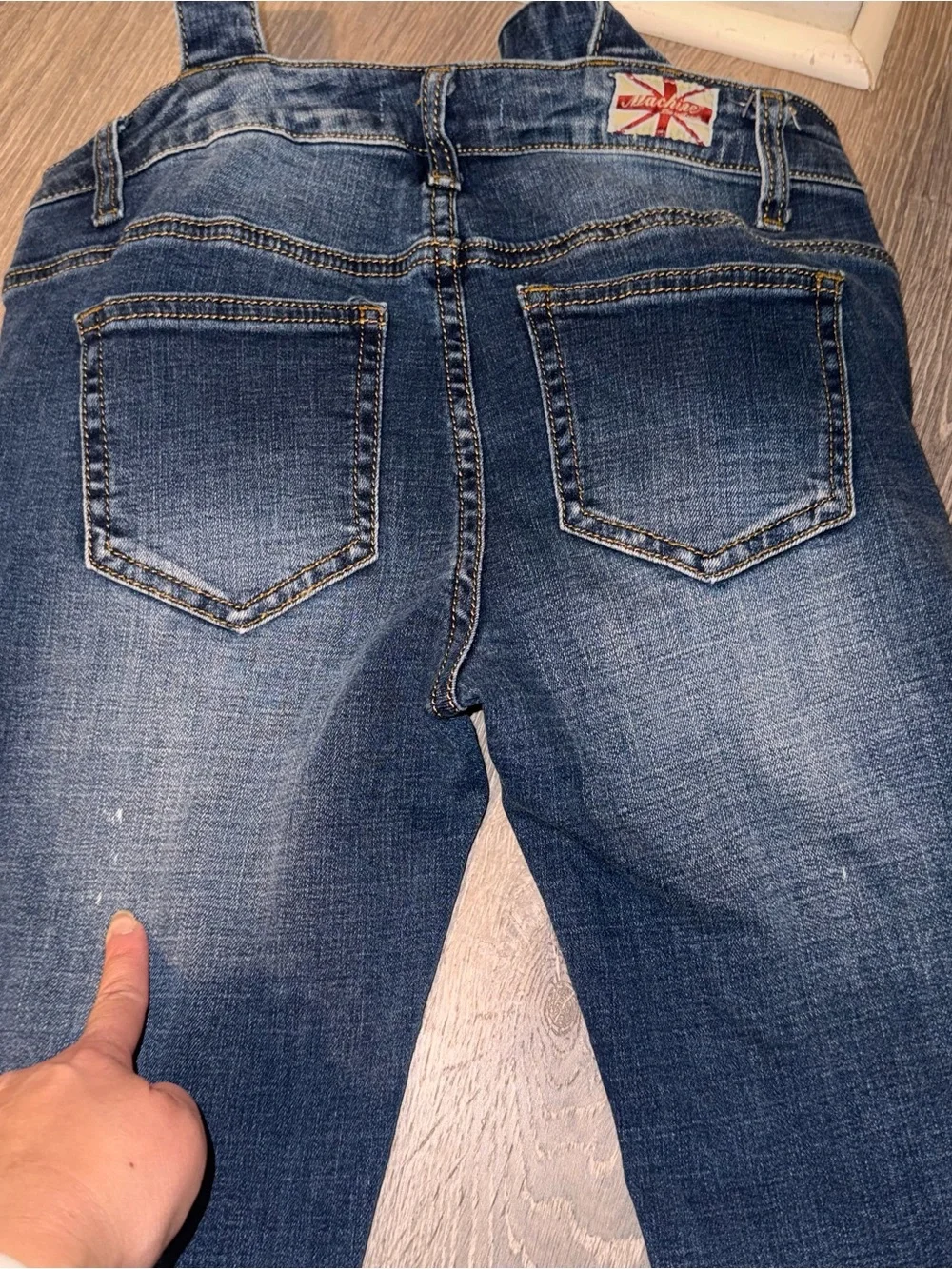 Machine Dark Blue Distressed busted skinny Denim Overalls 27